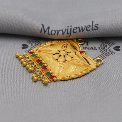 22k Yellow Gold Pendant with dangling beads Handmade Indian Handmade Vintage Antique Design Jewelry, K6140