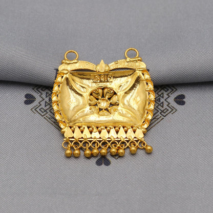 22k Yellow Gold Pendant with dangling beads Handmade Indian Handmade Vintage Antique Design Jewelry, K6140