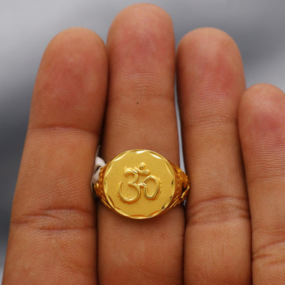 om aum gold big ring, Handmade 22k Gold Ring Indian Jewelry, K6007