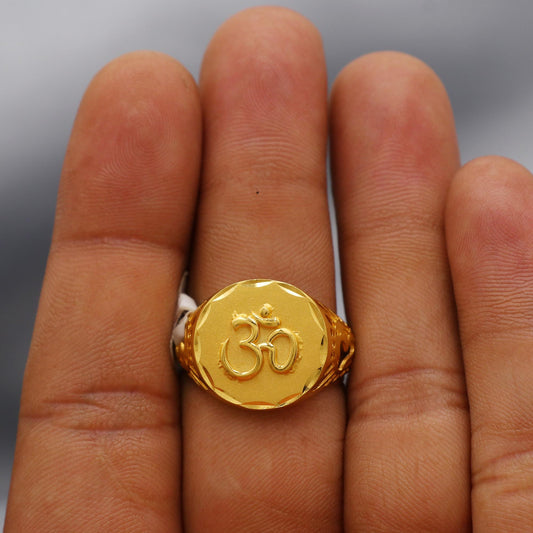 om aum gold big ring, Handmade 22k Gold Ring Indian Jewelry, K6007