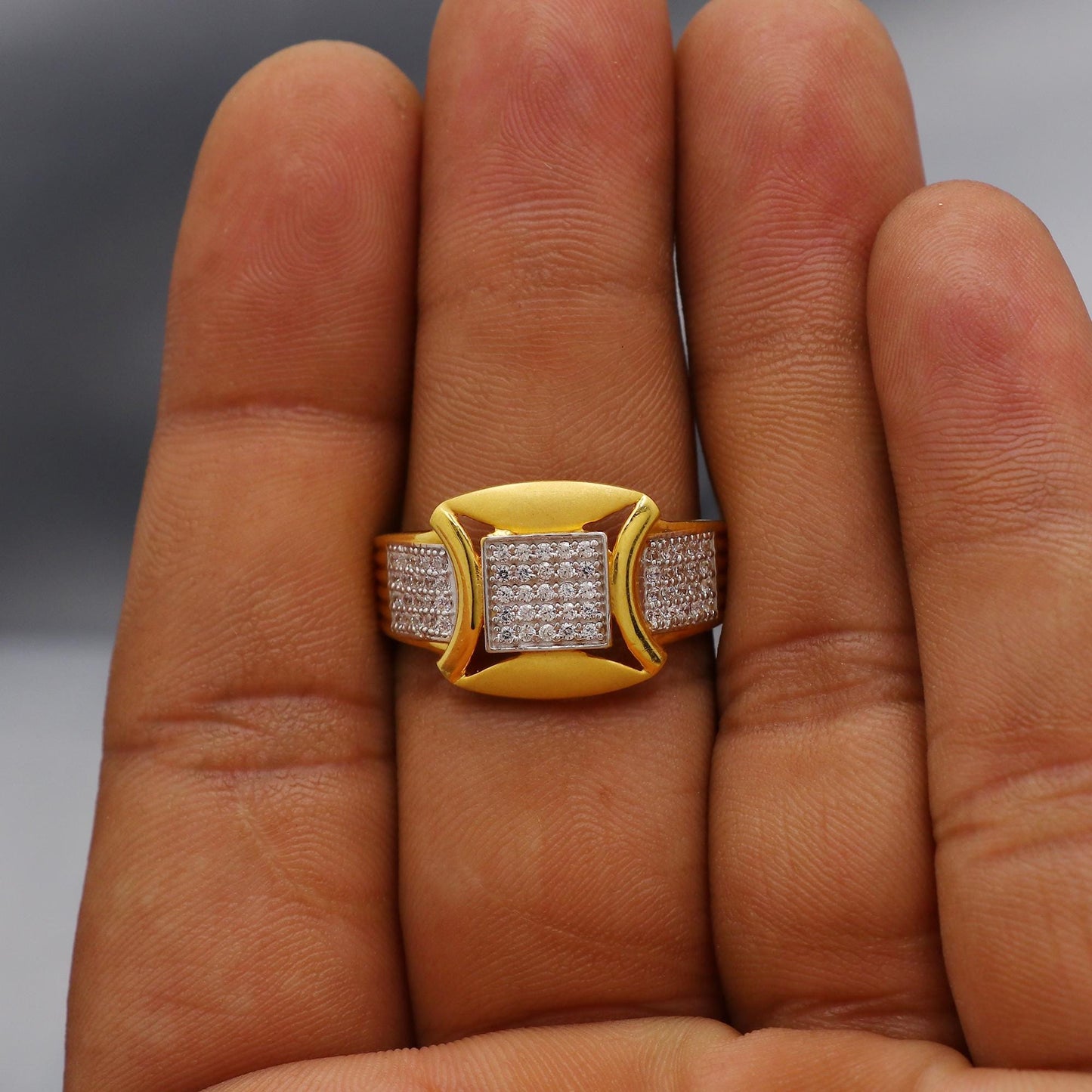 multi cz zircon stone ring Handmade 22k Gold Ring Indian Jewelry, K6012