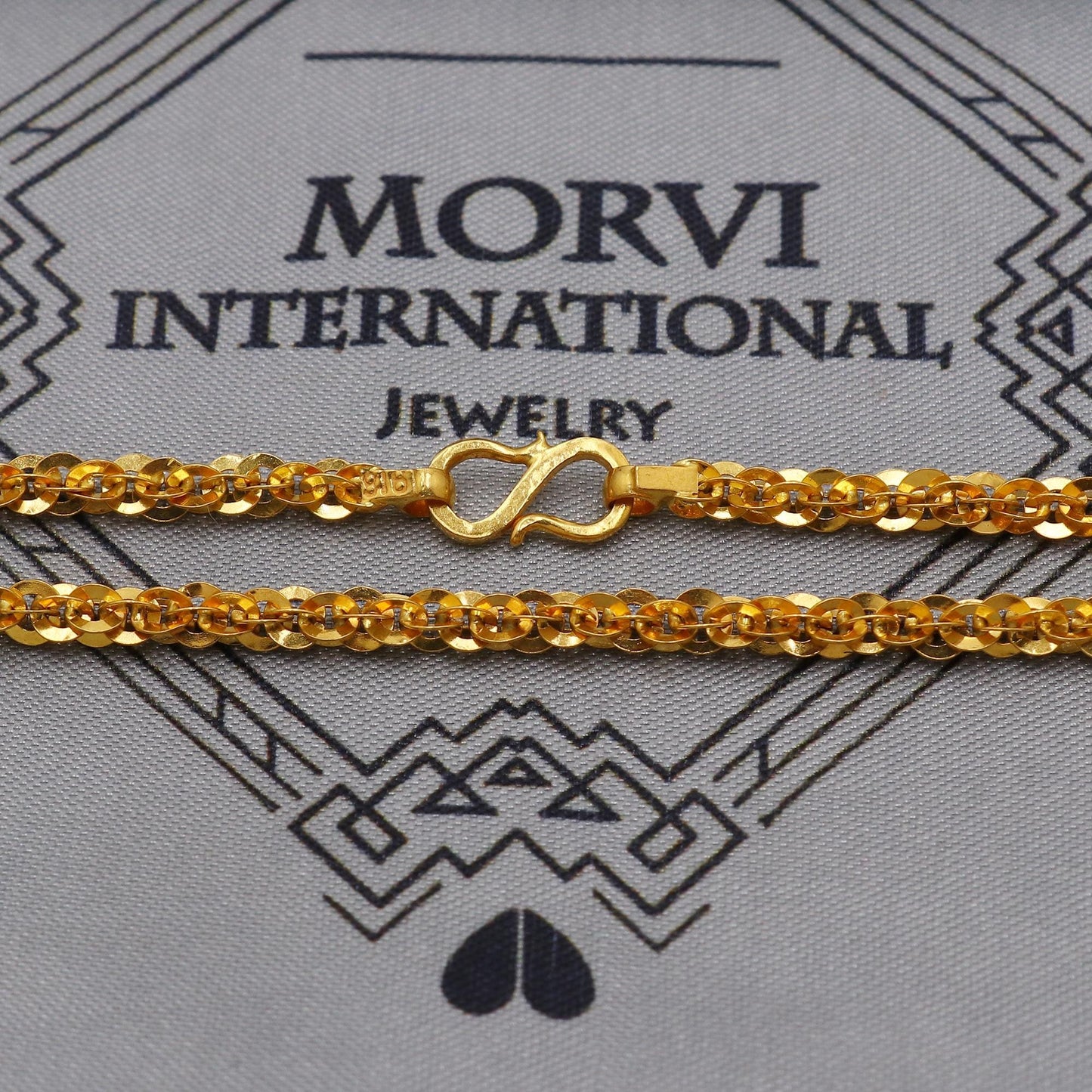 22K Gold Rolo Chain Necklace, Round links Yellow Gold Chain, Unisex Chain Necklace Jewelry, Elegant Chain Indian Mala Necklace Gift, K6031