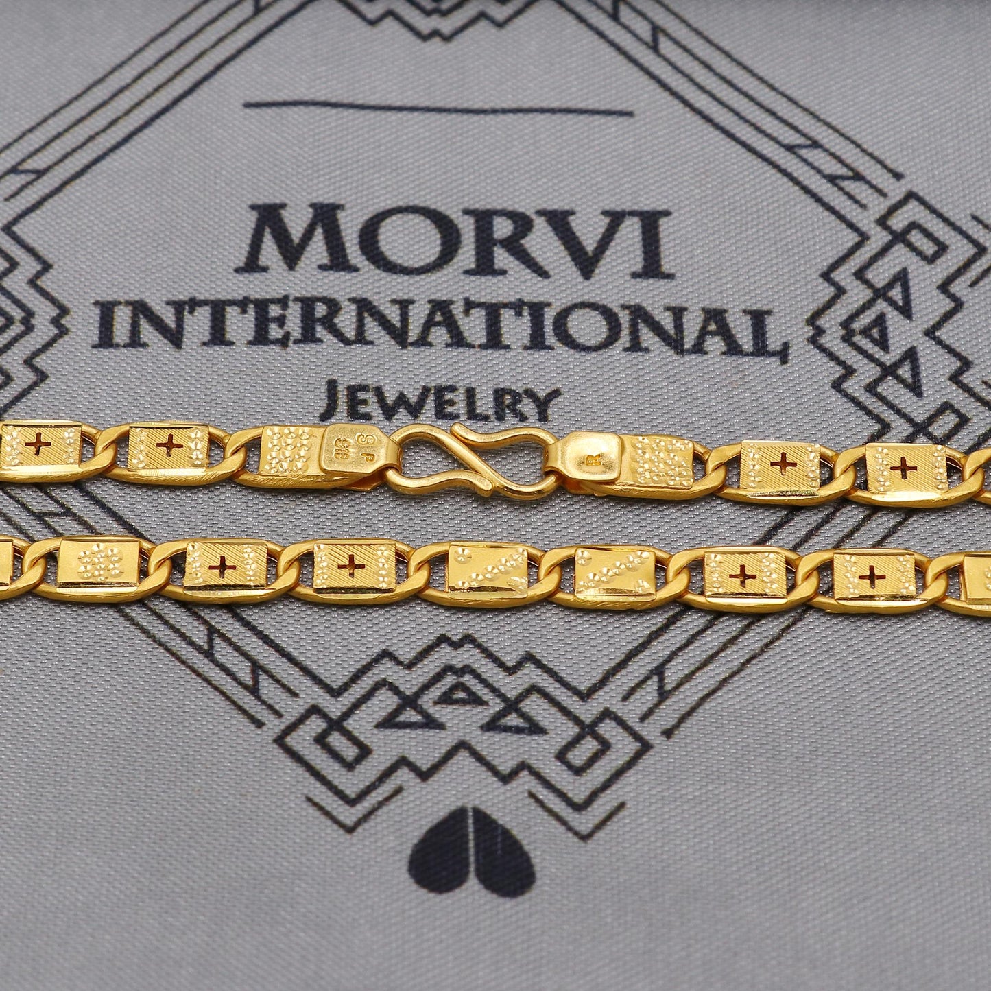 22K Gold curb link chain with panel overlays , Yellow Gold Capped Chain, Nawabi Flat Indian Necklace, unisex chain Necklace Jewelry, K6036