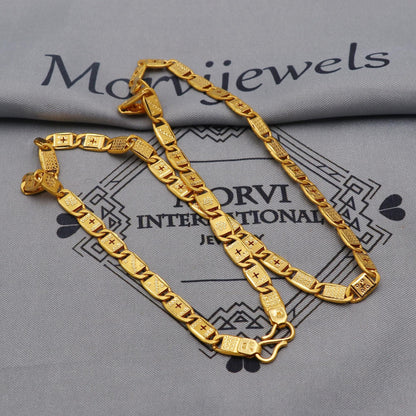 22K Gold curb link chain with panel overlays , Yellow Gold Capped Chain, Nawabi Flat Indian Necklace, unisex chain Necklace Jewelry, K6036