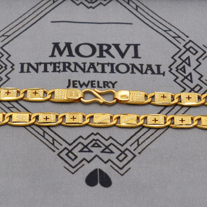 22K Gold curb link chain with panel overlays , Yellow Gold Capped Chain, Nawabi Flat Indian Necklace, unisex chain Necklace Jewelry, K6036