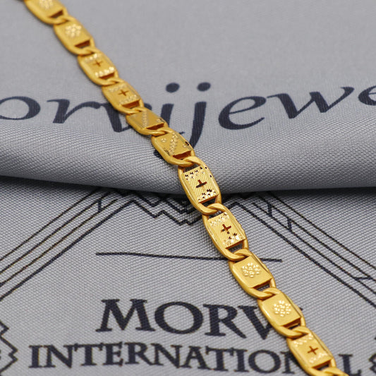 22K Gold curb link chain with panel overlays , Yellow Gold Capped Chain, Nawabi Flat Indian Necklace, unisex chain Necklace Jewelry, K6036