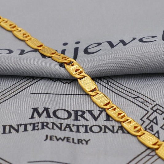22K Gold curb link chain with panel overlays , Yellow Gold Capped Chain, Nawabi Flat Indian Necklace, unisex chain Necklace Jewelry, K6033
