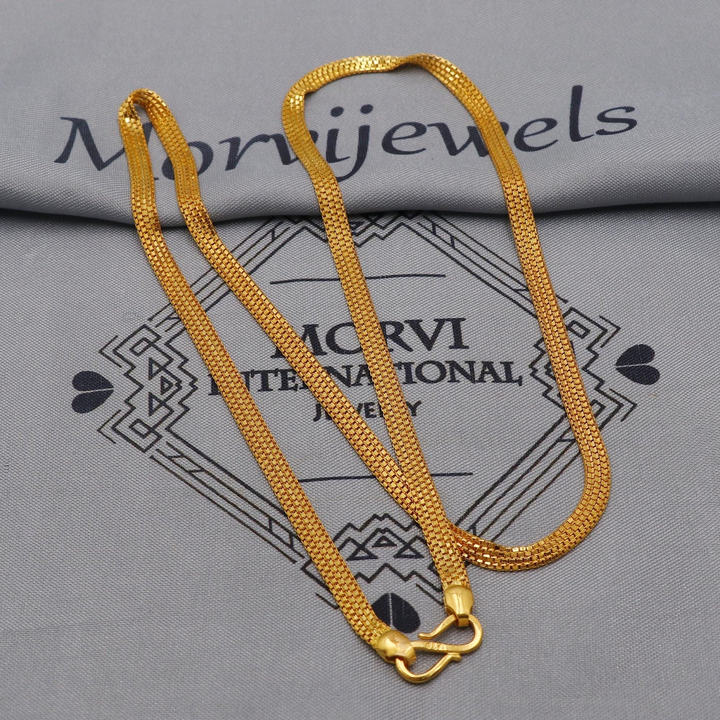 22K Gold Box Flat Chain Necklace, Yellow Gold Box Chain, Women Chain Necklace Jewelry, Elegant Chain Indian Necklace, Gift For Her, K6037