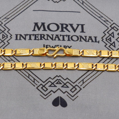 22K Gold curb link chain with panel overlays , Yellow Gold Capped Chain, Nawabi Flat Indian Necklace, unisex chain Necklace Jewelry, K6038