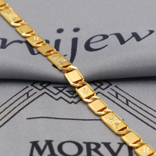 22K Gold curb link chain with panel overlays , Yellow Gold Capped Chain, Nawabi Flat Indian Necklace, unisex chain Necklace Jewelry, K6038