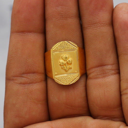 Flower Carved Solid 22k Yellow Gold Ring, 22k Gold Handmade Ring, Indian Gold Ring, K6177