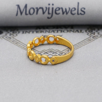 Circle & Diamond Linked Pattern 22k Gold Ring, Stacking Band Ring Minimalist Artistic Design, Pure Handmade Work Indian Ring, K6185