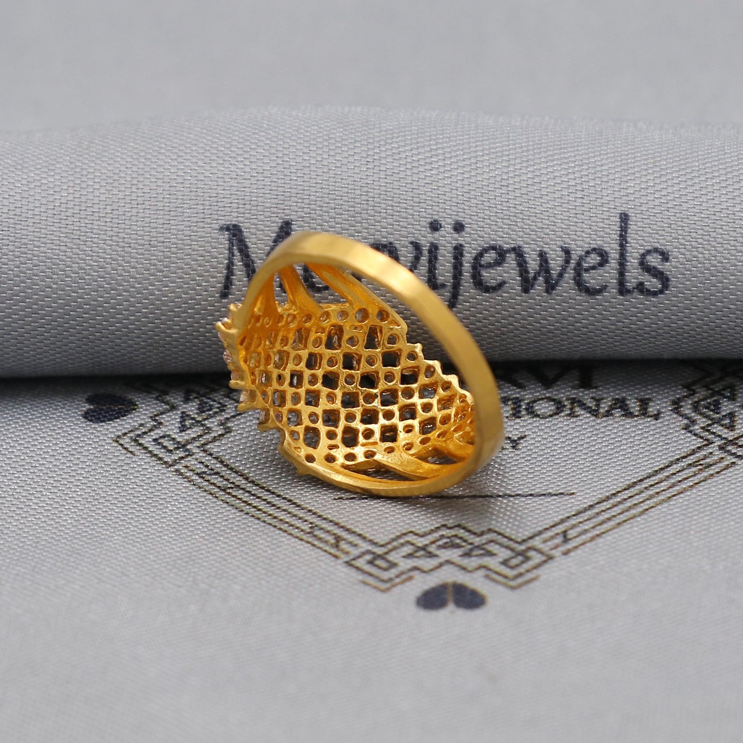 22k yellow solid gold ring zircon jewelry, 22kt handmade women gold ring, All Size, K6187