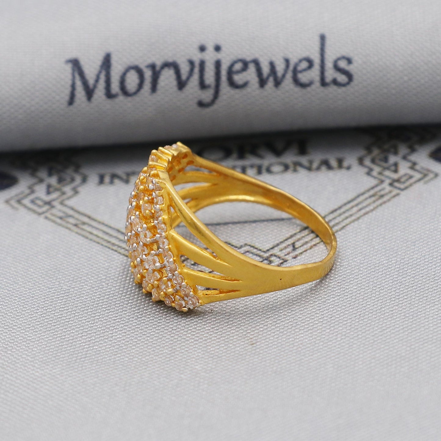 22k yellow solid gold ring zircon jewelry, 22kt handmade women gold ring, All Size, K6187