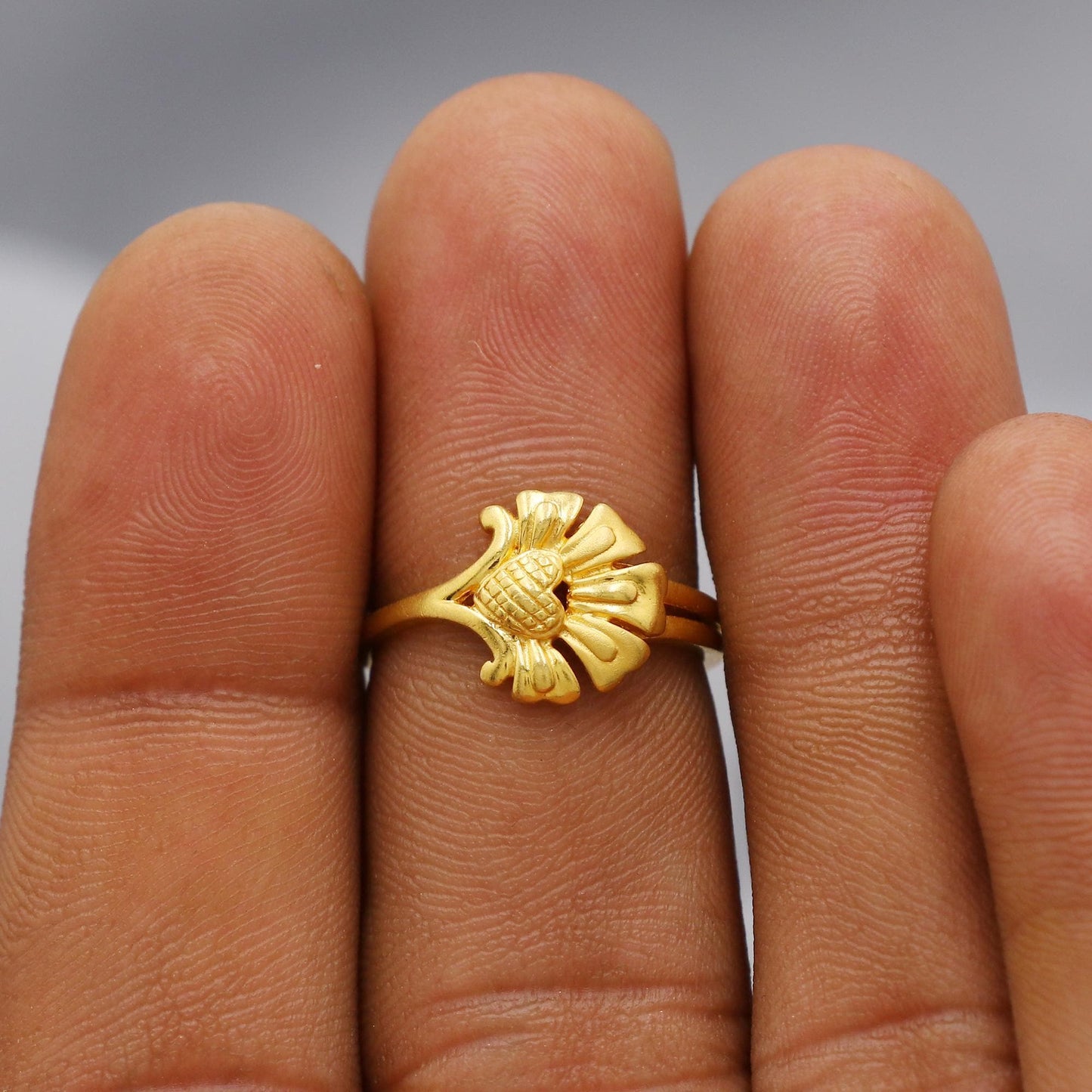 22kt 22k Solid Yellow Gold Handmade Flower Ring Jewelry, K6207