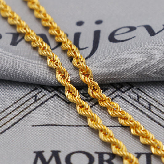22K Gold Rope Chain Necklace Jewelry, Solid Yellow Gold Chain, Handmade Indian Necklace, real gold chain Necklace, K6045