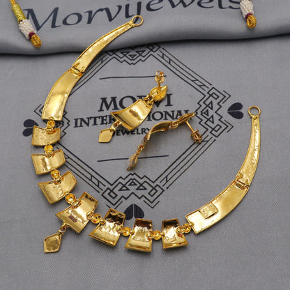 22k two tone Gold Earrings Necklace set Gift , all sizes, 22k karat 22kt 22ct Indian Gold Handmade wedding necklace indian Jewelry for gift,