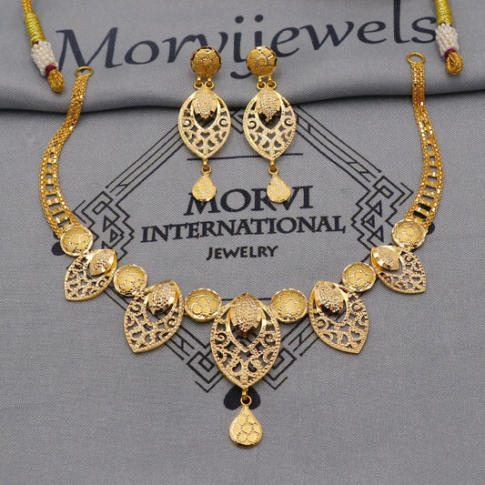 22k Gold Earrings Necklace set Gift , all sizes, 22k karat 22kt 22ct Indian Gold Handmade wedding necklace indian Jewelry for gift,