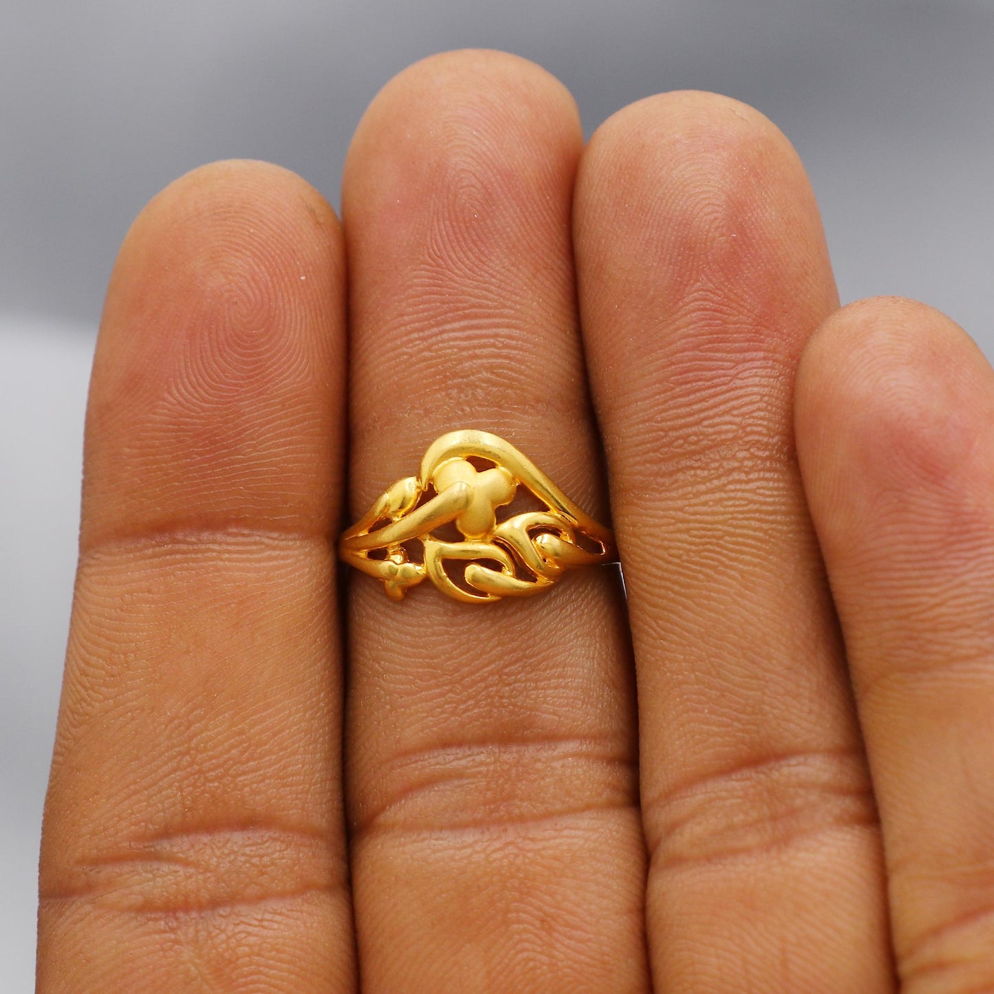 22k 22kt Solid Yellow Gold Handmade Floral Design Ring Jewelry, K6216