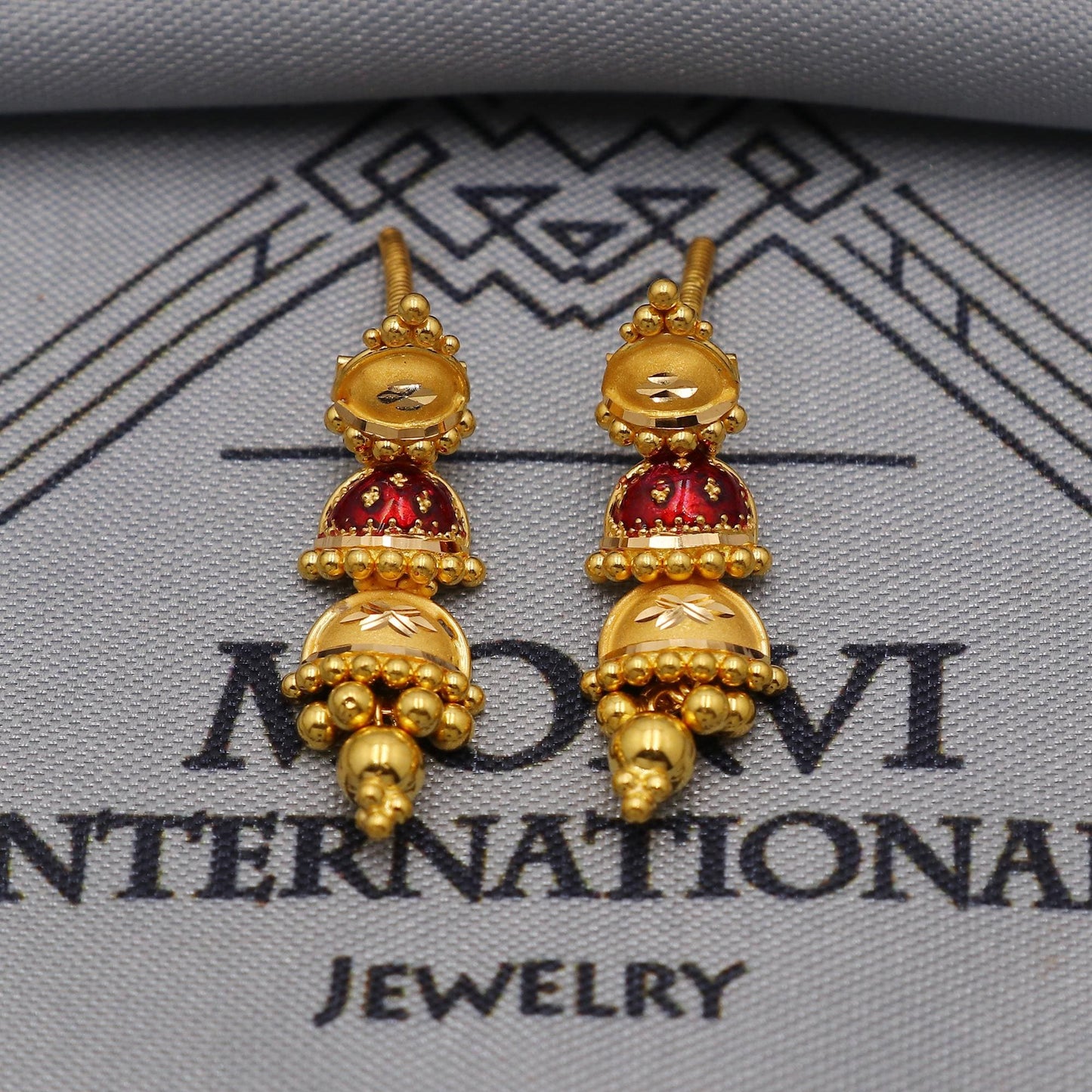 22k Yellow Gold Earrings Necklace set Gift, vintage 22k karat 22kt 22ct Indian Gold Handmade wedding necklace indian Jewelry for gift, K6052