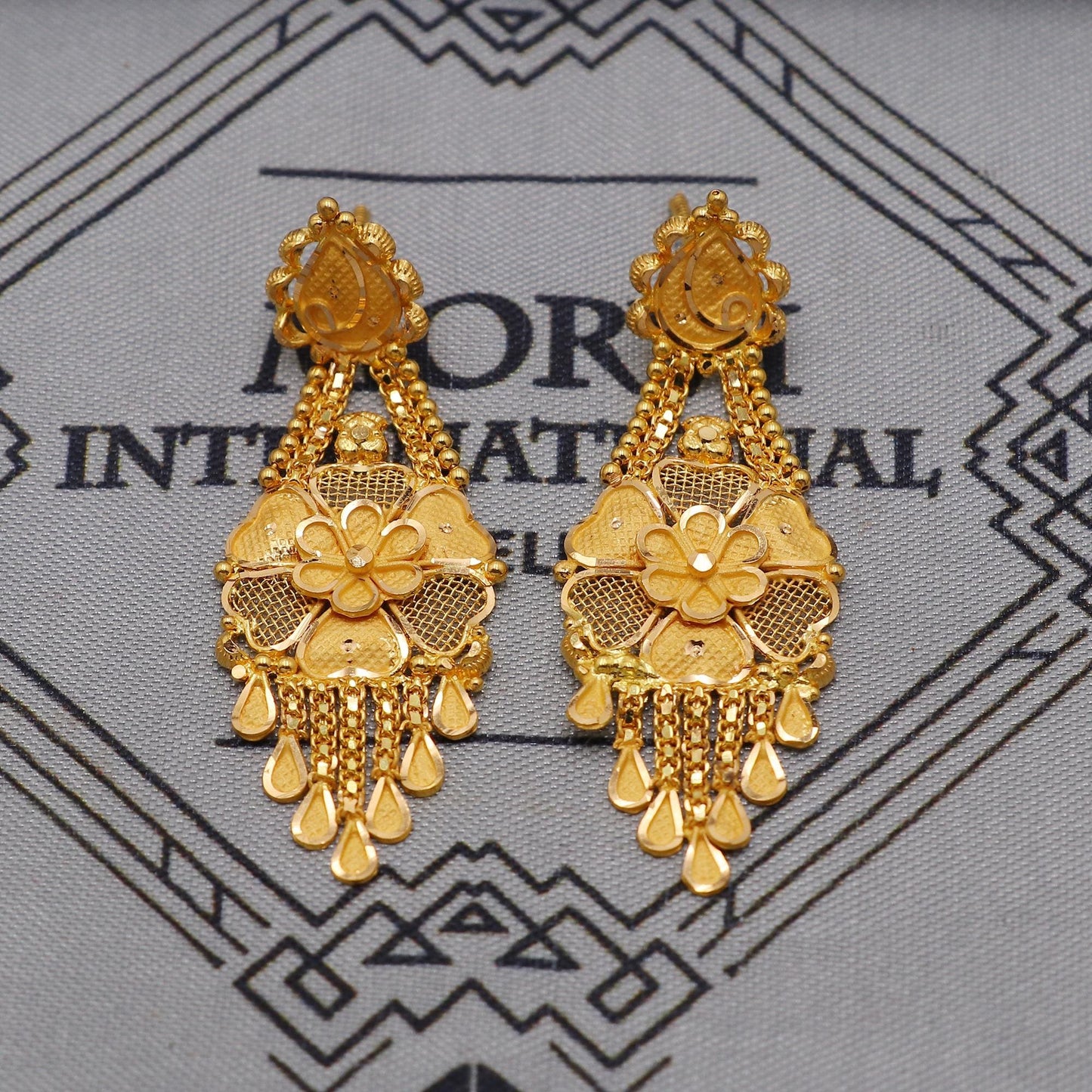 22k Yellow Gold Necklace Earrings set Gift, vintage 22k karat 22kt 22ct Indian Gold Handmade wedding necklace indian Jewelry for gift, K6053