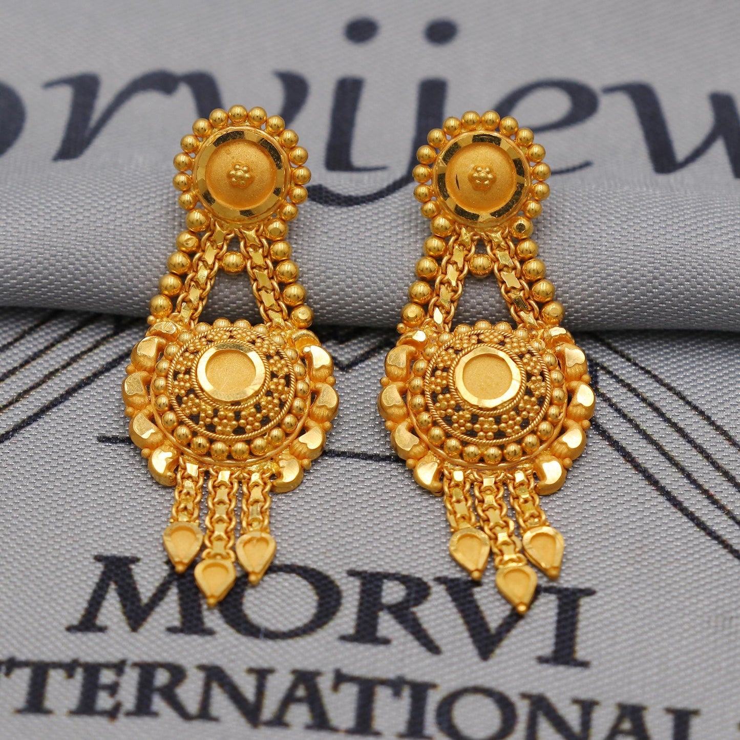 22k Yellow Gold Necklace Earrings set Gift, vintage 22k karat 22kt 22ct Indian Gold Handmade wedding necklace indian Jewelry for gift, K6054