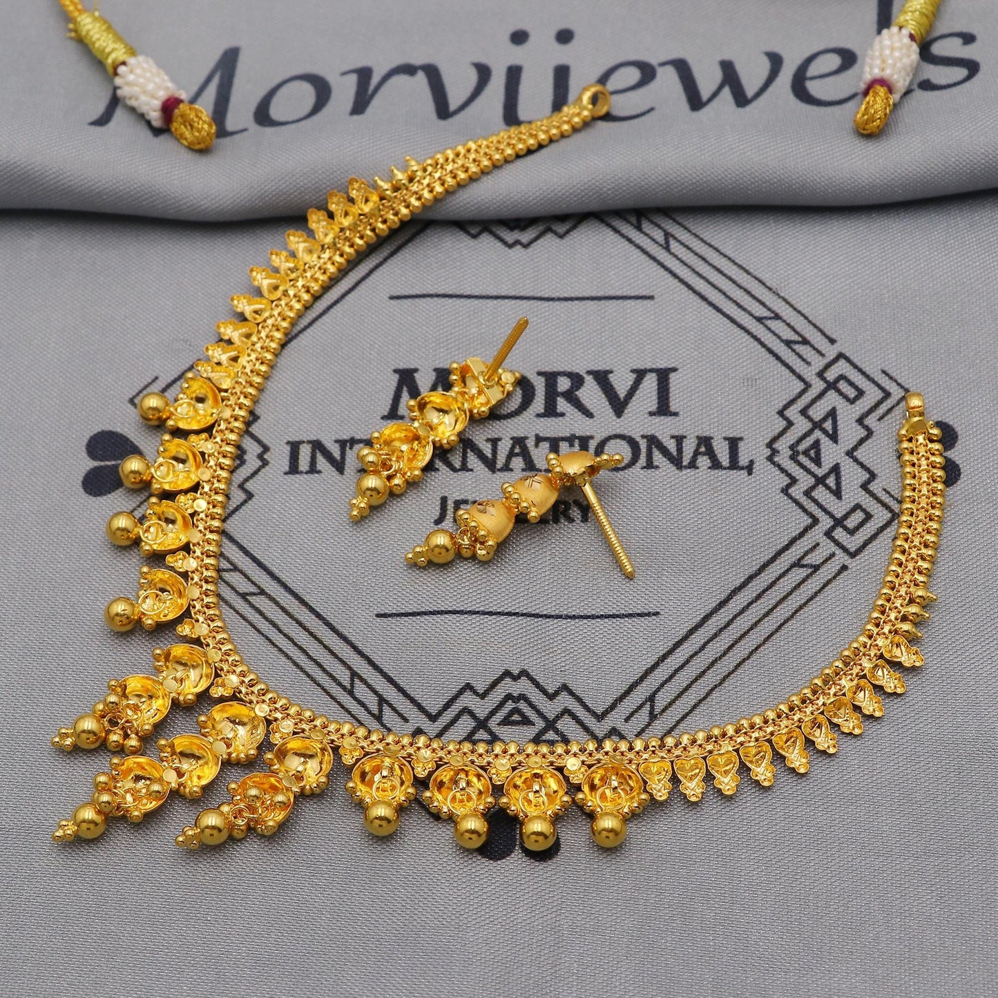 22k Yellow Gold Necklace Earrings set Gift, vintage 22k karat 22kt 22ct Indian Gold Handmade wedding necklace indian Jewelry for gift, K6055