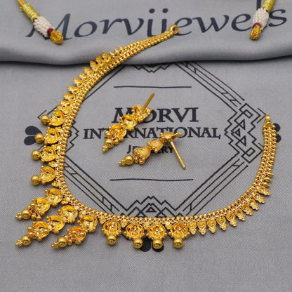 22k Yellow Gold Necklace Earrings set Gift, vintage 22k karat 22kt 22ct Indian Gold Handmade wedding necklace indian Jewelry for gift, K6055