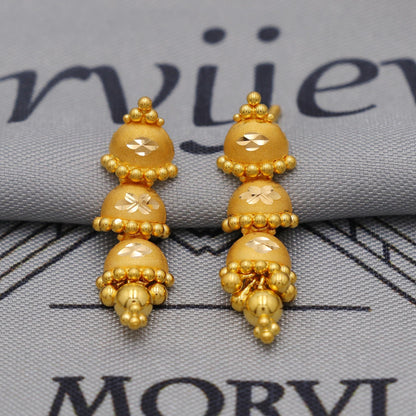 22k Yellow Gold Necklace Earrings set Gift, vintage 22k karat 22kt 22ct Indian Gold Handmade wedding necklace indian Jewelry for gift, K6055