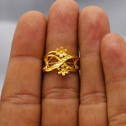 22k 22kt Solid Yellow Gold Handmade Floral Design Ring Jewelry, K6221
