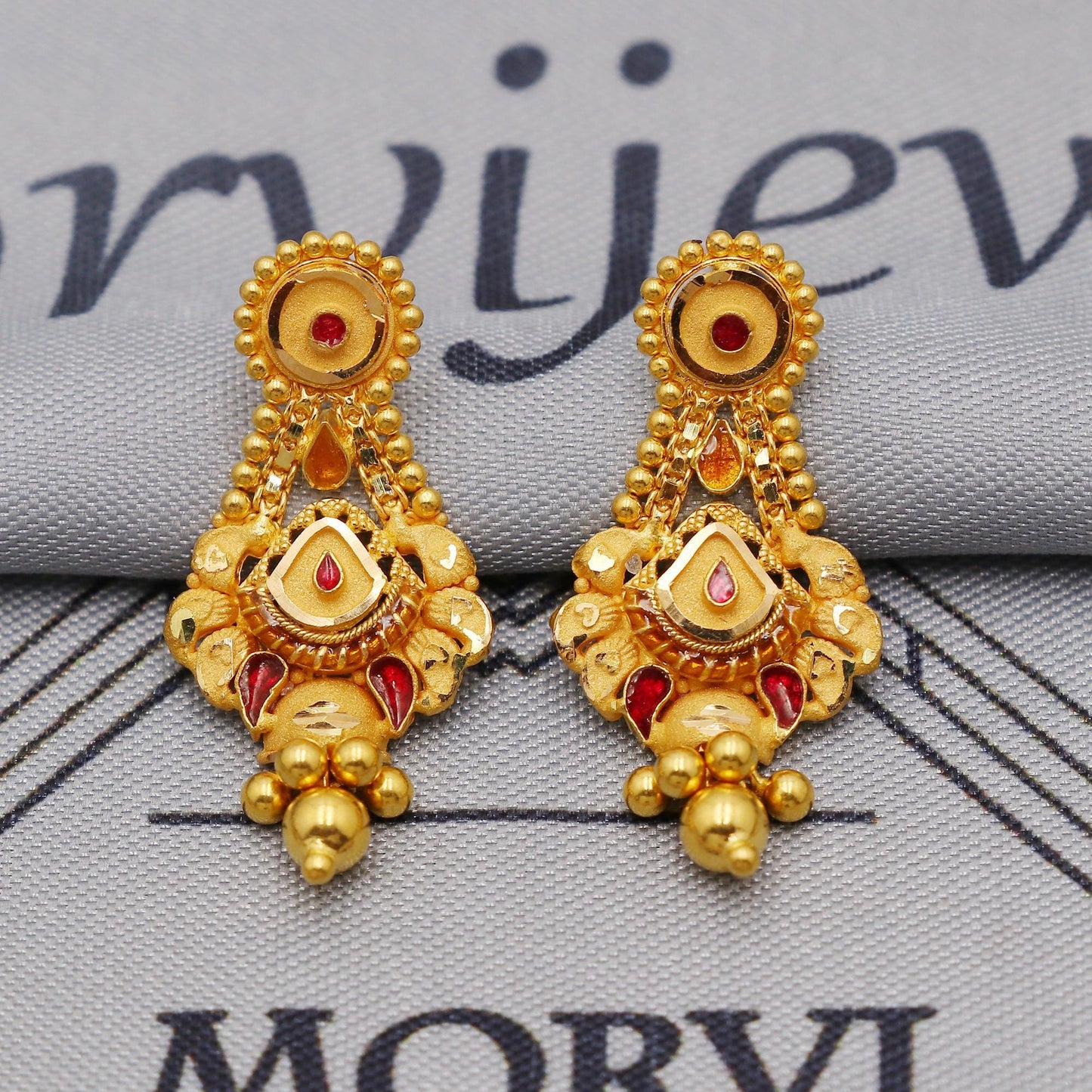 22k Yellow Gold Necklace Earrings set Gift, vintage 22k karat 22kt 22ct Indian Gold Handmade wedding necklace indian Jewelry for gift, K6056