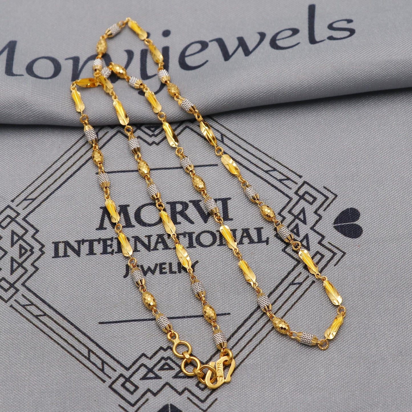Pure Gold Necklace Chain in 22k Yellow Gold, Designer Gold Bead Style Chain, indian matar mala gold chain necklace jewelry, beads chain