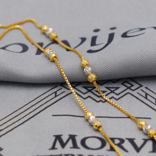 Pure Gold Necklace Box Chain in 22k Yellow Gold, Designer Gold Bead Style Chain, indian matar mala gold chain necklace jewelry, beads chain