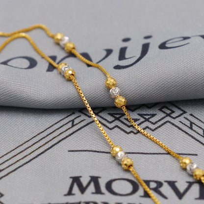 Pure Gold Necklace Box Chain in 22k Yellow Gold, Designer Gold Bead Style Chain, indian matar mala gold chain necklace jewelry, beads chain