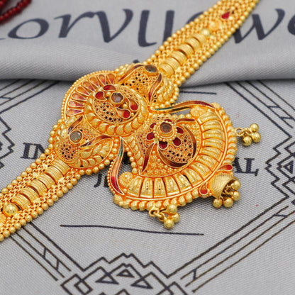 22k Yellow Gold Choker Necklace Earrings set Gift, vintage 22k karat 22kt 22ct Indian Gold Handmade wedding necklace indian Jewelry, K6084