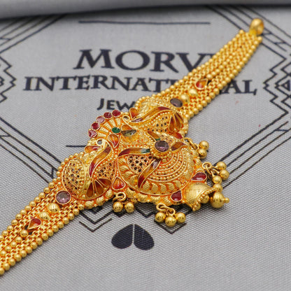 22k Yellow Gold Choker Necklace Earrings set Gift, vintage 22k karat 22kt 22ct Indian Gold Handmade wedding necklace indian Jewelry, K6085