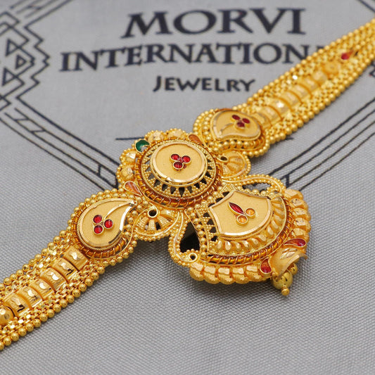 Indian 22k Yellow Gold Necklace Earrings Set Gift, vintage 22k karat 22kt 22ct Indian Gold Handmade wedding necklace Jewelry, K6087