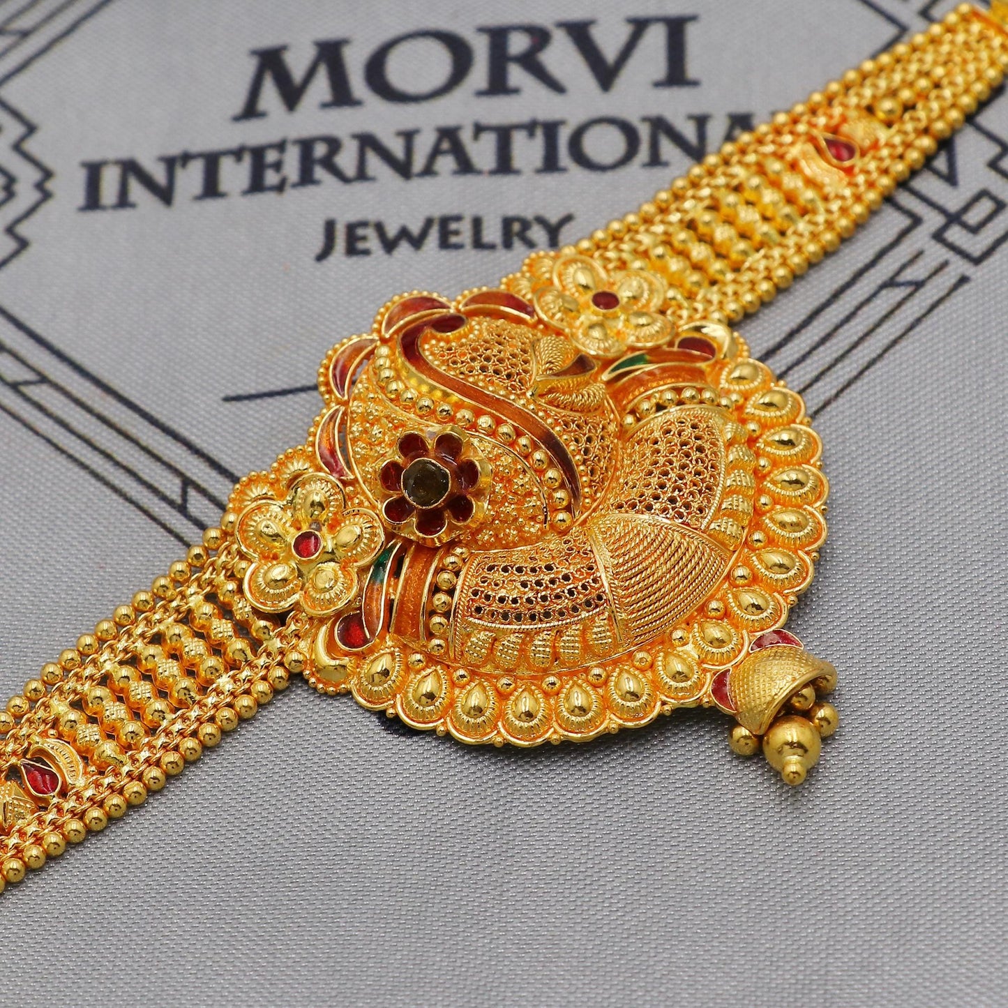 22k Yellow Gold Necklace Earrings Choker Set Gift, vintage 22k karat 22kt 22ct Indian Gold Handmade wedding necklace indian Jewelry, K6088