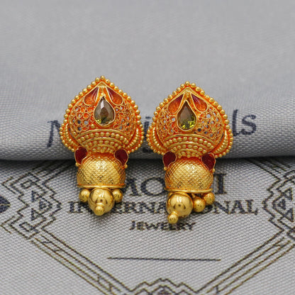 22k Yellow Gold Dangle Earrings Indian Jewelry with beads , Vintage Tribal Traditional handmade jewelry  Made In India, K6090A
