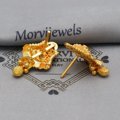 22k Yellow Gold  Earrings Indian Jewelry with beads , Vintage Tribal Traditional handmade jewelry  Made In India, K6091A