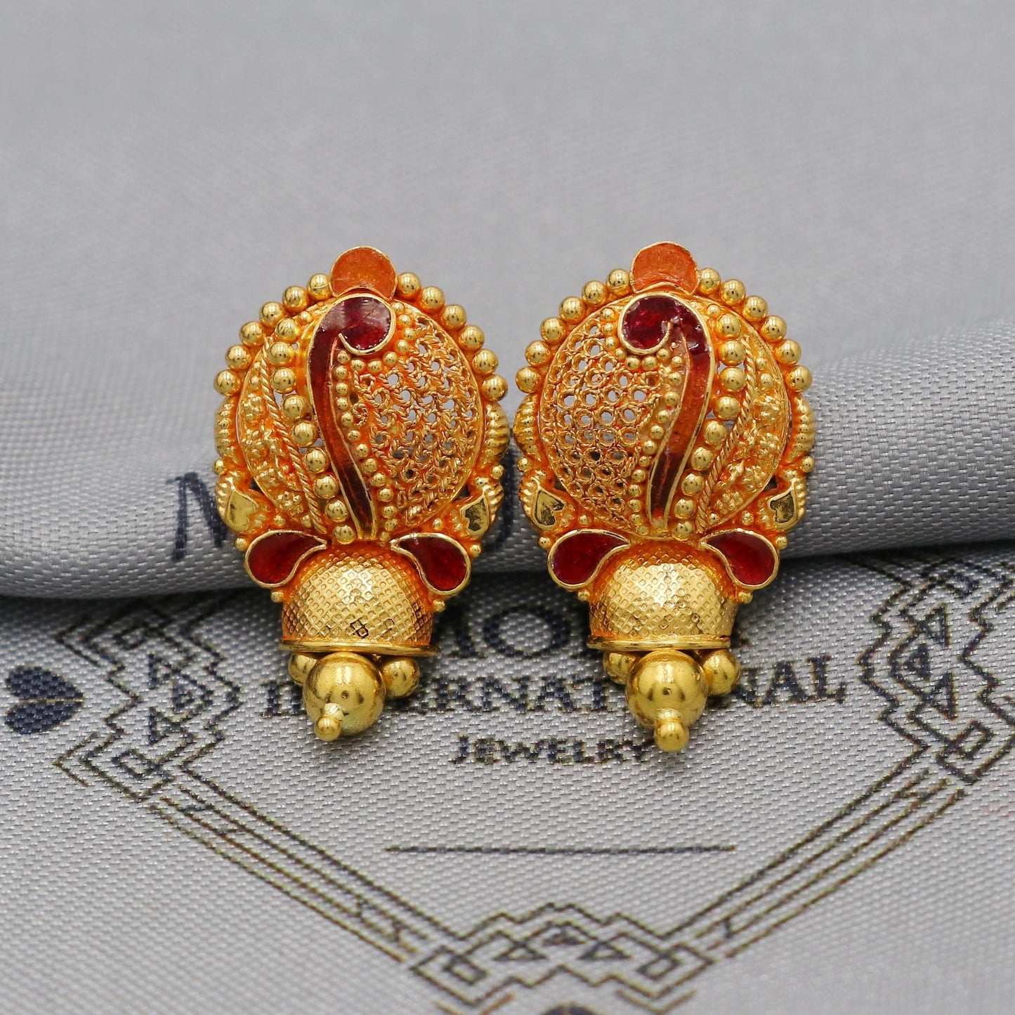 Intricate 22k Yellow Gold Earrings Handmade Jewelry for Gift, K6093A