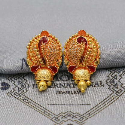 Intricate 22k Yellow Gold Earrings Handmade Jewelry for Gift, K6093A