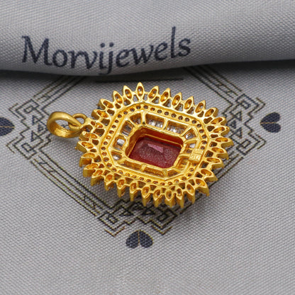 Ruby Zirconia 22k Gold Indian Pendant, Handcrafted Women Handmade Gold Jewelry from India, K6230
