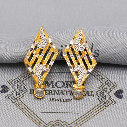Two Tone Pure 22k Yellow Gold Stud Earrings , Handmade Yellow gold earrings for women,  dainty Indian gold earrings gift, K6233