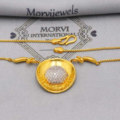 round pendant chain Pure 22k Yellow Gold Chain Necklace Stone Pendant Anniversary Wedding Gift, Indian Gold Handmade necklace Jewelry, K6234