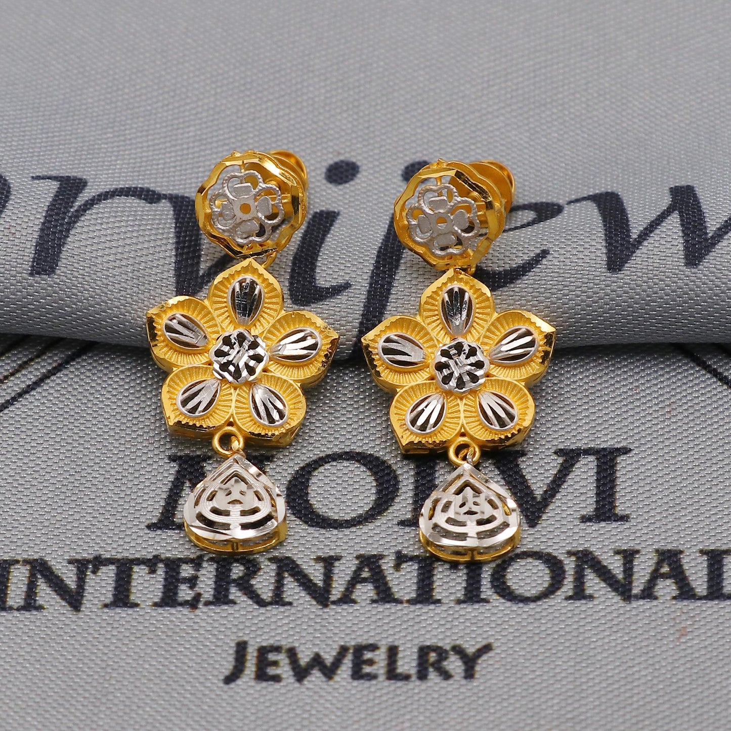 22k two tone Gold Necklace Earrings set Gift , all sizes, 22k karat 22kt 22ct Indian Gold Handmade wedding necklace indian Jewelry for gift,