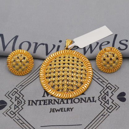 22k Gold Pendant & Earring Set, Indian Handcrafted Ethnic Design, Exquisite Detailing, K6238