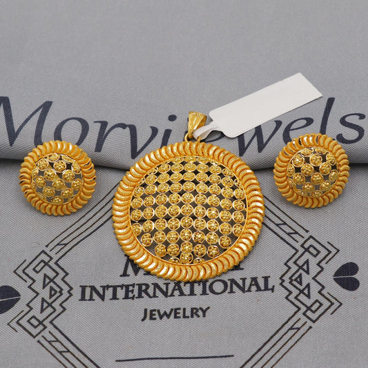 22k Gold Pendant & Earring Set, Indian Handcrafted Ethnic Design, Exquisite Detailing, K6238