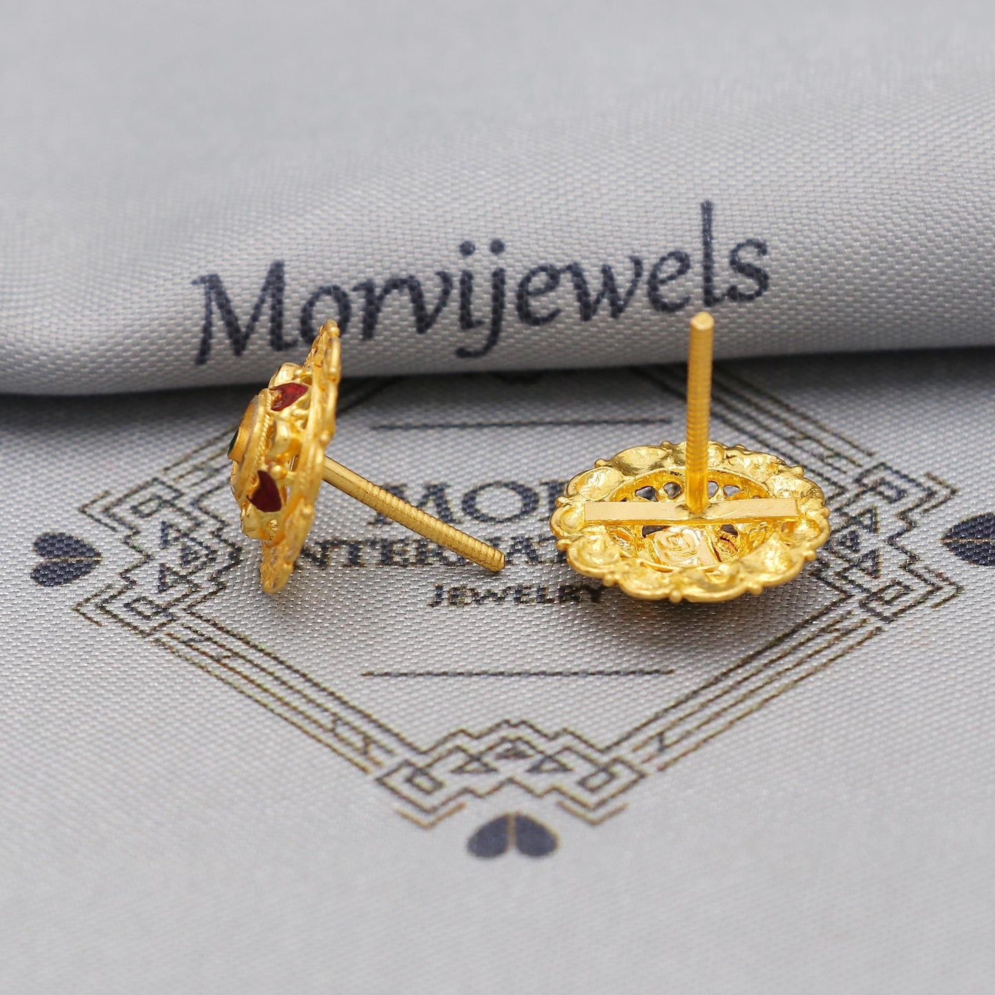 22k 22kt gold studs earrings jewelry for gift, gold round screw back minimalist earring, K6112