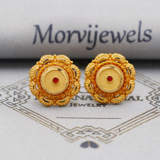 22k 22kt gold studs earrings jewelry for gift, gold round screw back minimalist earring, K6114
